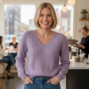 Talbots 100% Pure Cashmere V-Neck Cable Knit Sweater XL